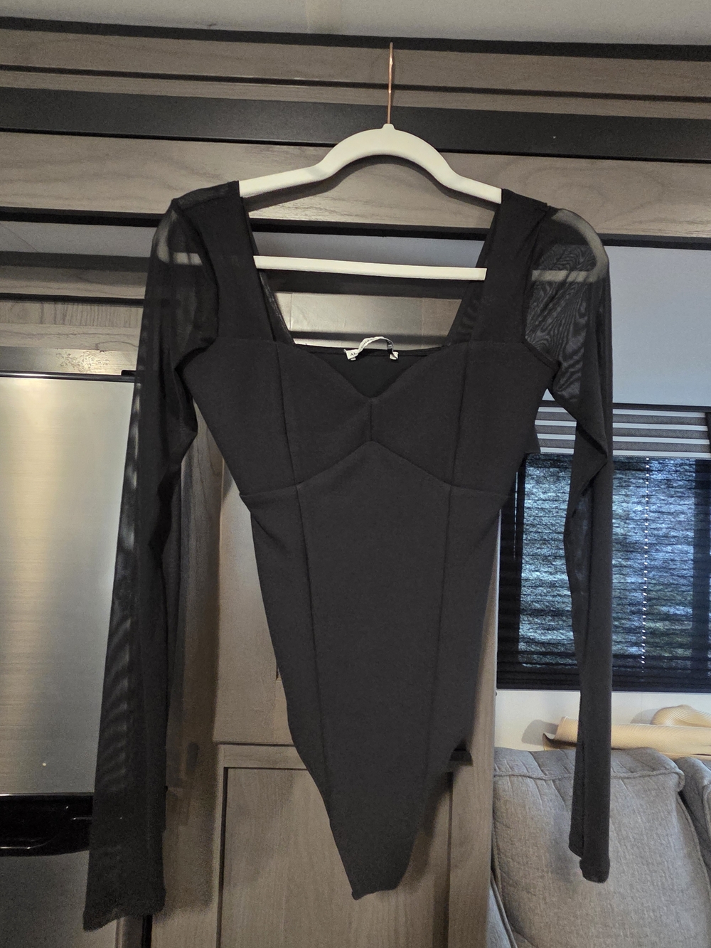 Abercrombie & Fitch Black Long-Sleeve Sheer-Panel Bodysuit